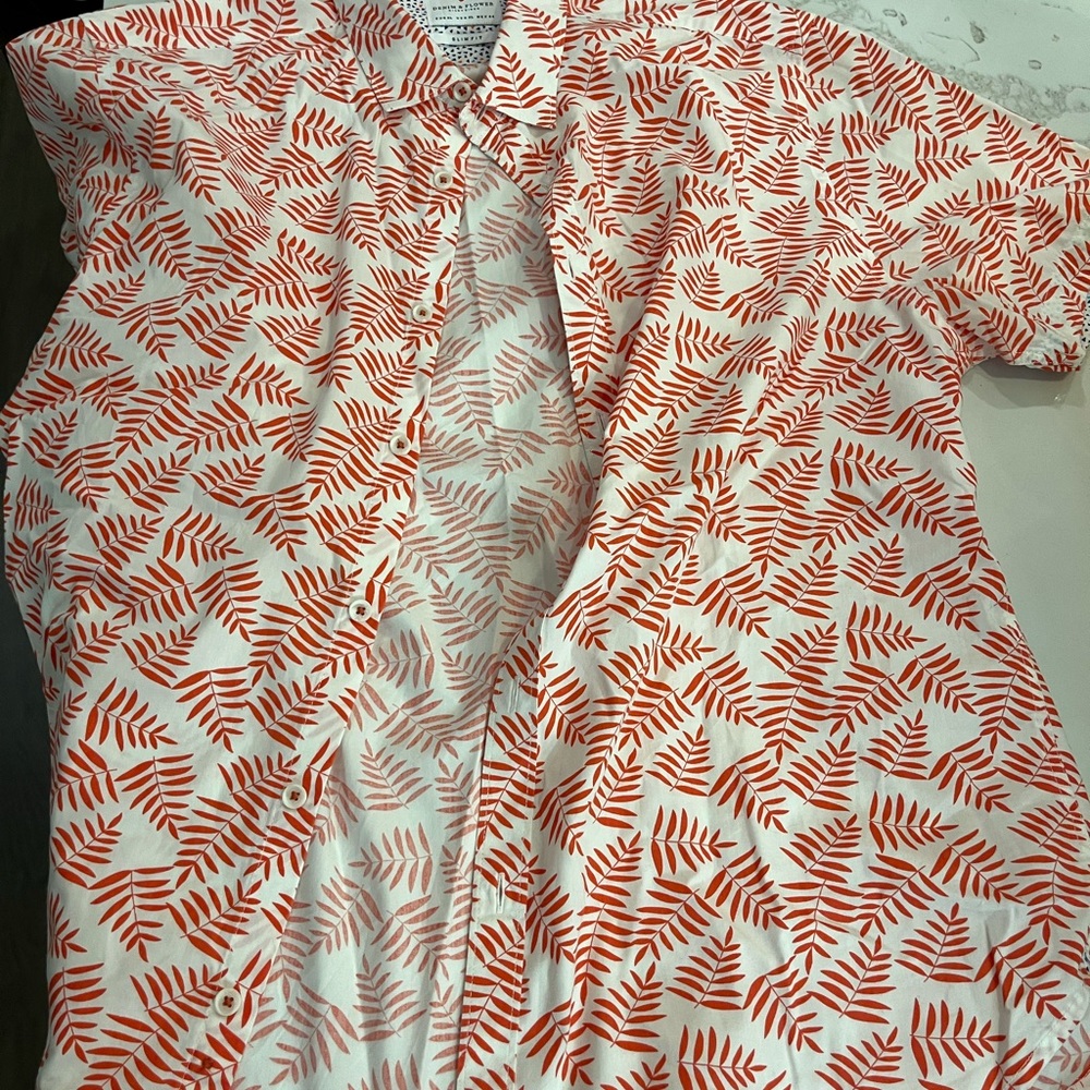 Orange and white button shirt